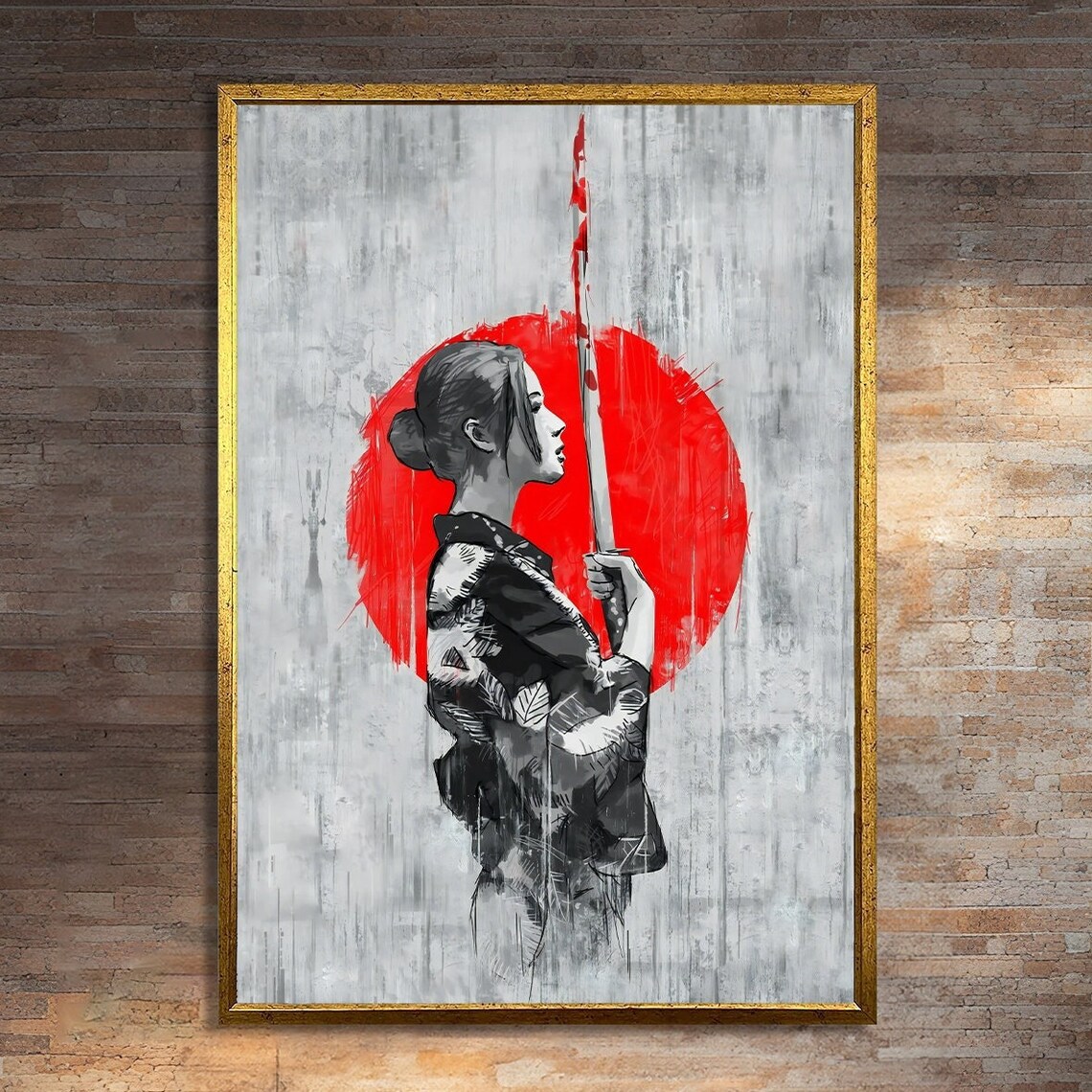 Elegant Samurai Woman, Minimalist Japanese Wall Art