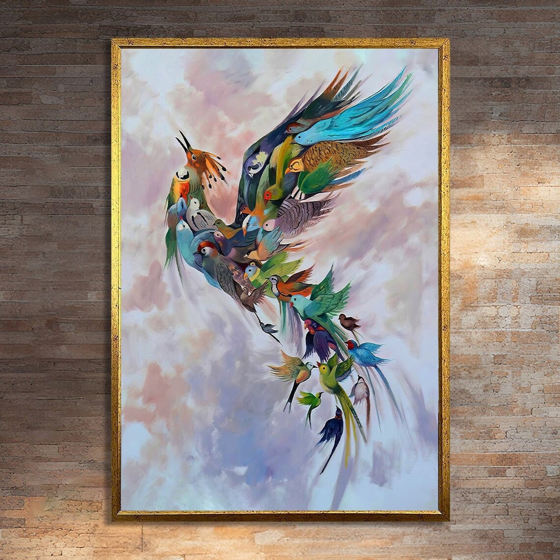 Bird Flock Art Print, Vibrant Animal Painting