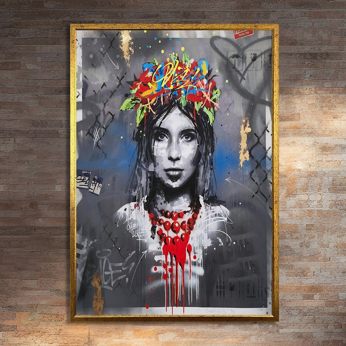 Portrait Graffiti With Floral Crown, Pop Art