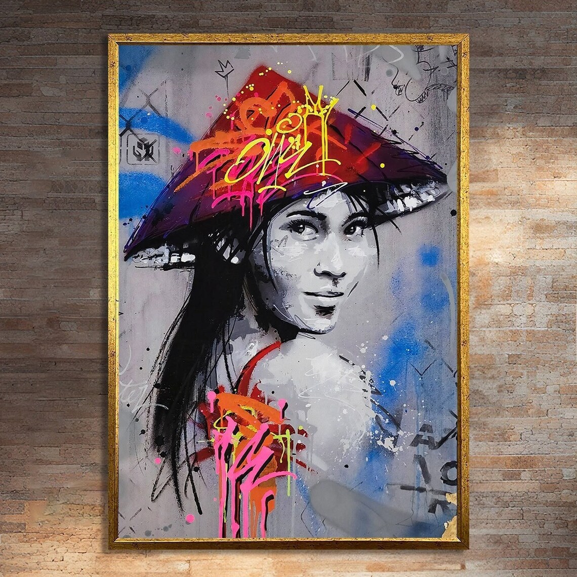 Urban Elegance Graffiti Painting, Asian Woman Portrait