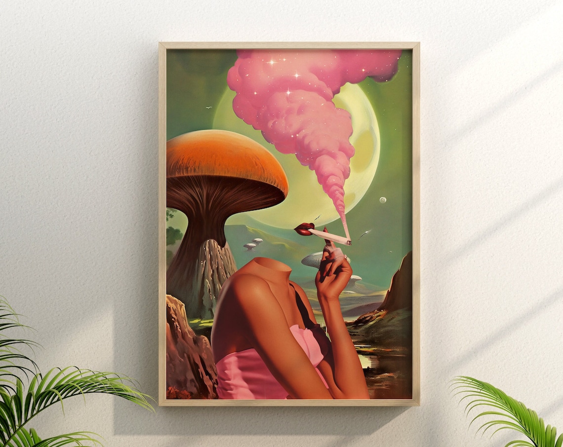 Egoless Retro Surreal Mushroom Cannabis Poster Print