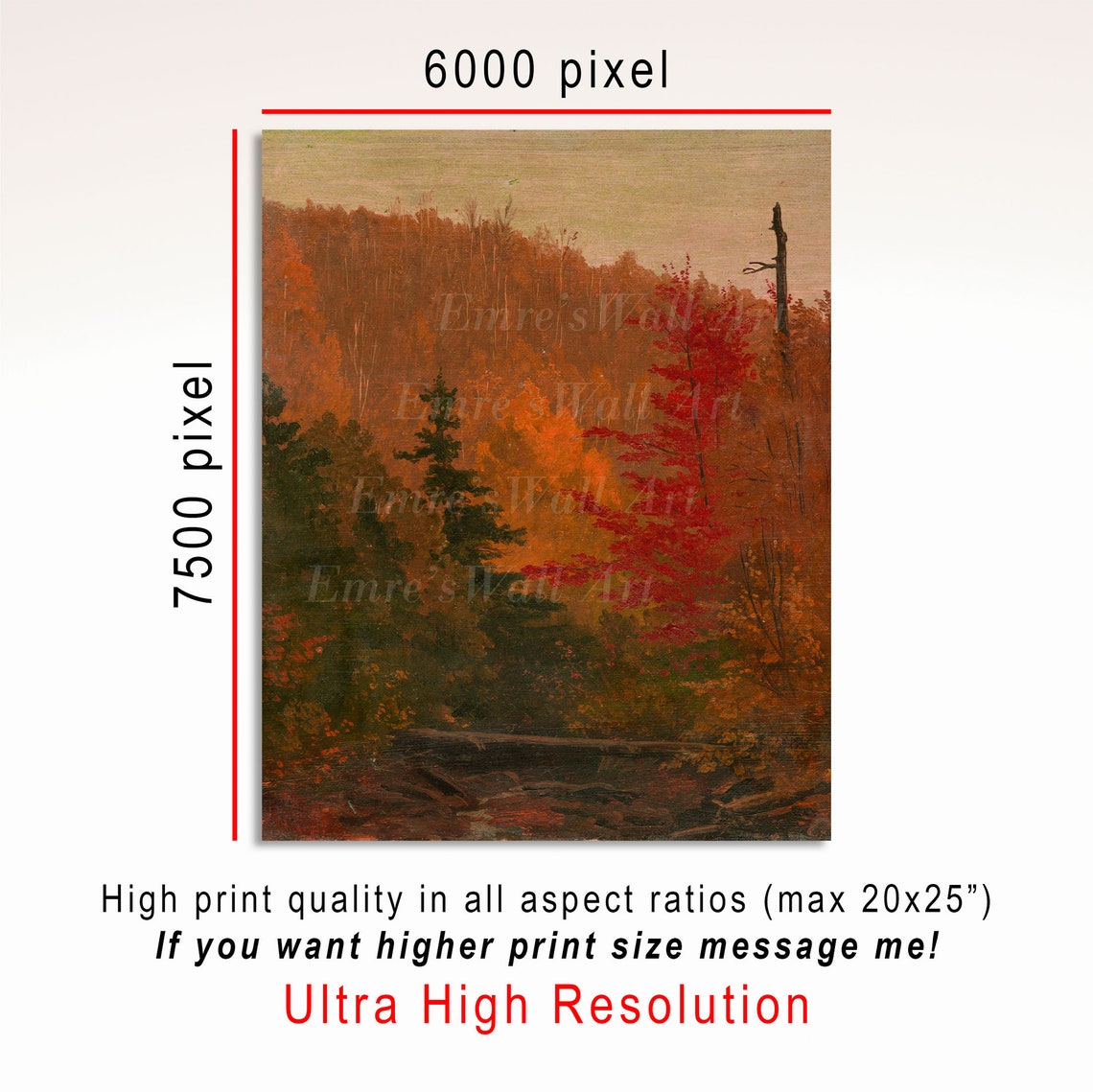 Red Autumn Hillside Forest Painting Fiery Fall Foliage Landscape Print - Image 3