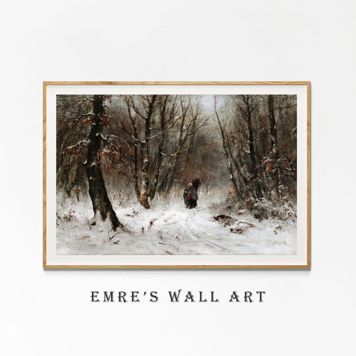 Lone Figure Walking on Snowy Forest Path Winter Painting Poster - Image 4