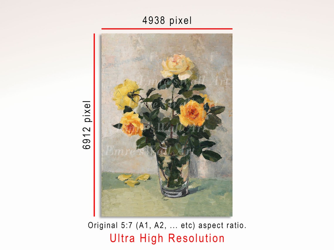 Pears Grapes And Yellow Roses Still Life Vintage Painting Poster - Image 3
