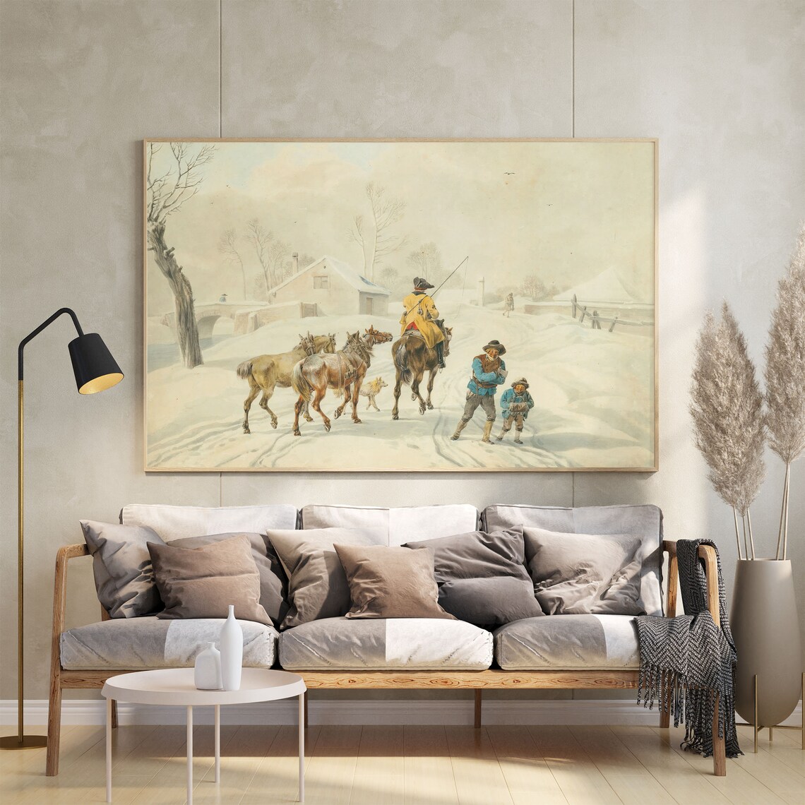 Vintage Winter Landscape Painting Horses In Snow Country Scene Poster - Image 2