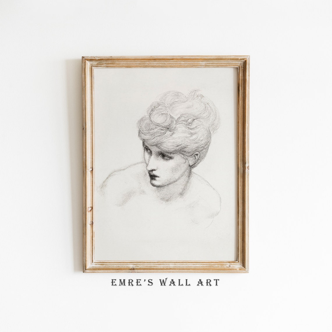 Woman Profile Pencil Sketch Vintage Drawing Flowing Hair Art Poster