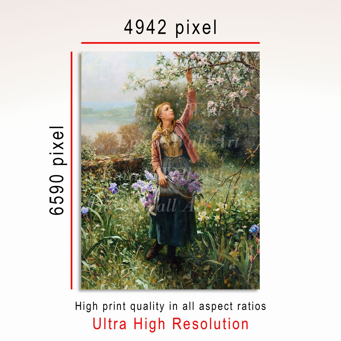 Vintage Woman With Flowers Oil Painting Art Print - Image 3