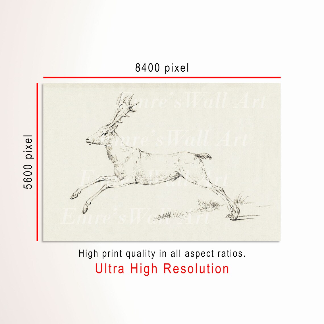 Vintage Leaping Stag Sketch Pencil Drawing Deer Wildlife Artwork Poster - Image 3