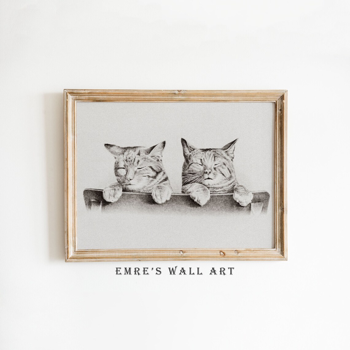 Vintage Cat Sketch Art Print, Neutral Farmhouse Decor