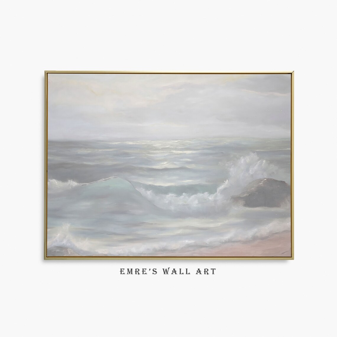 Muted Seascape Vintage Print, Neutral Coastal Farmhouse