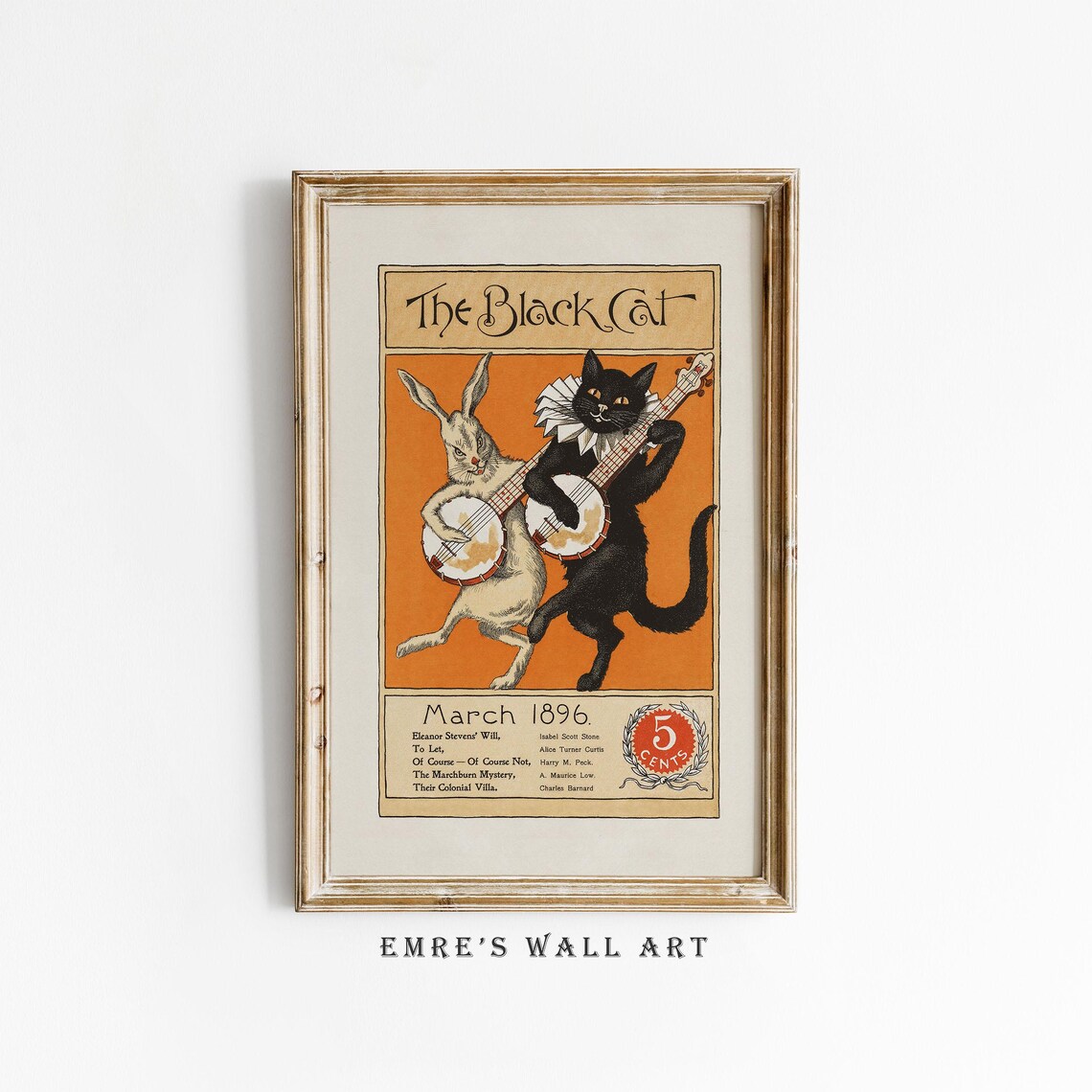 Black Cat And White Rabbit Halloween Art Print