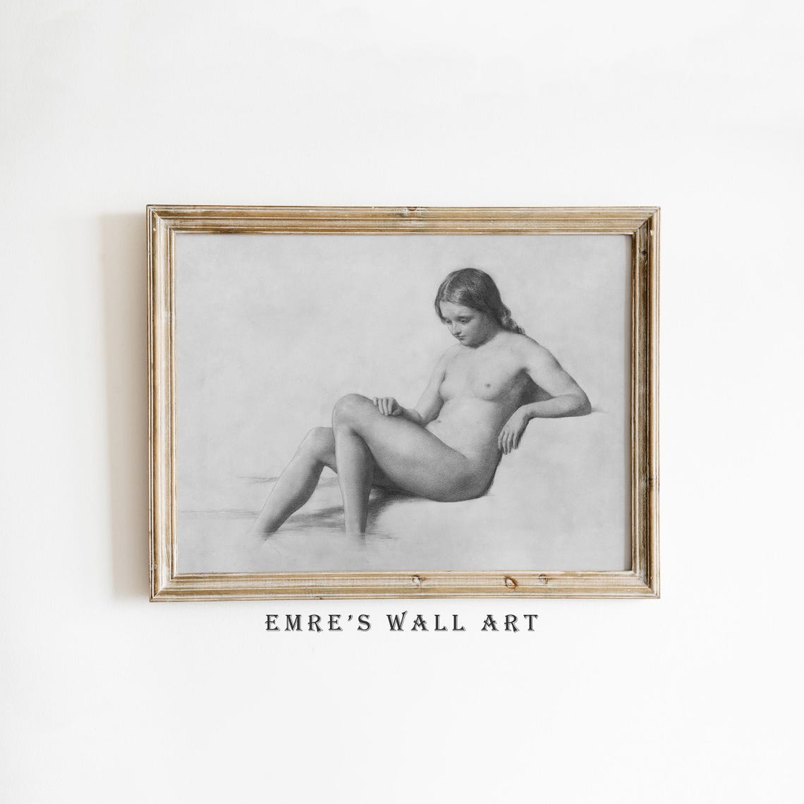 Seated Nude Woman Charcoal Sketch Vintage Academic Figure Poster