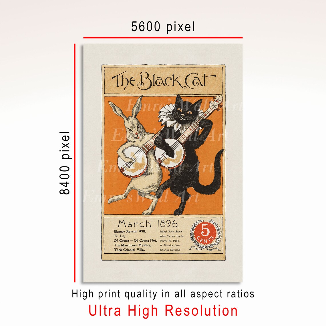 Black Cat And White Rabbit Halloween Art Print - Image 3