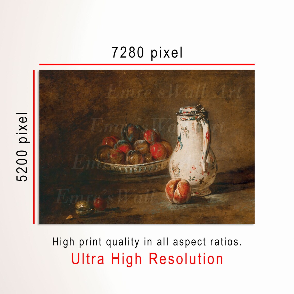 Plum Bowl Porcelain Pitcher Dark Moody Still Life Oil Painting Poster - Image 3