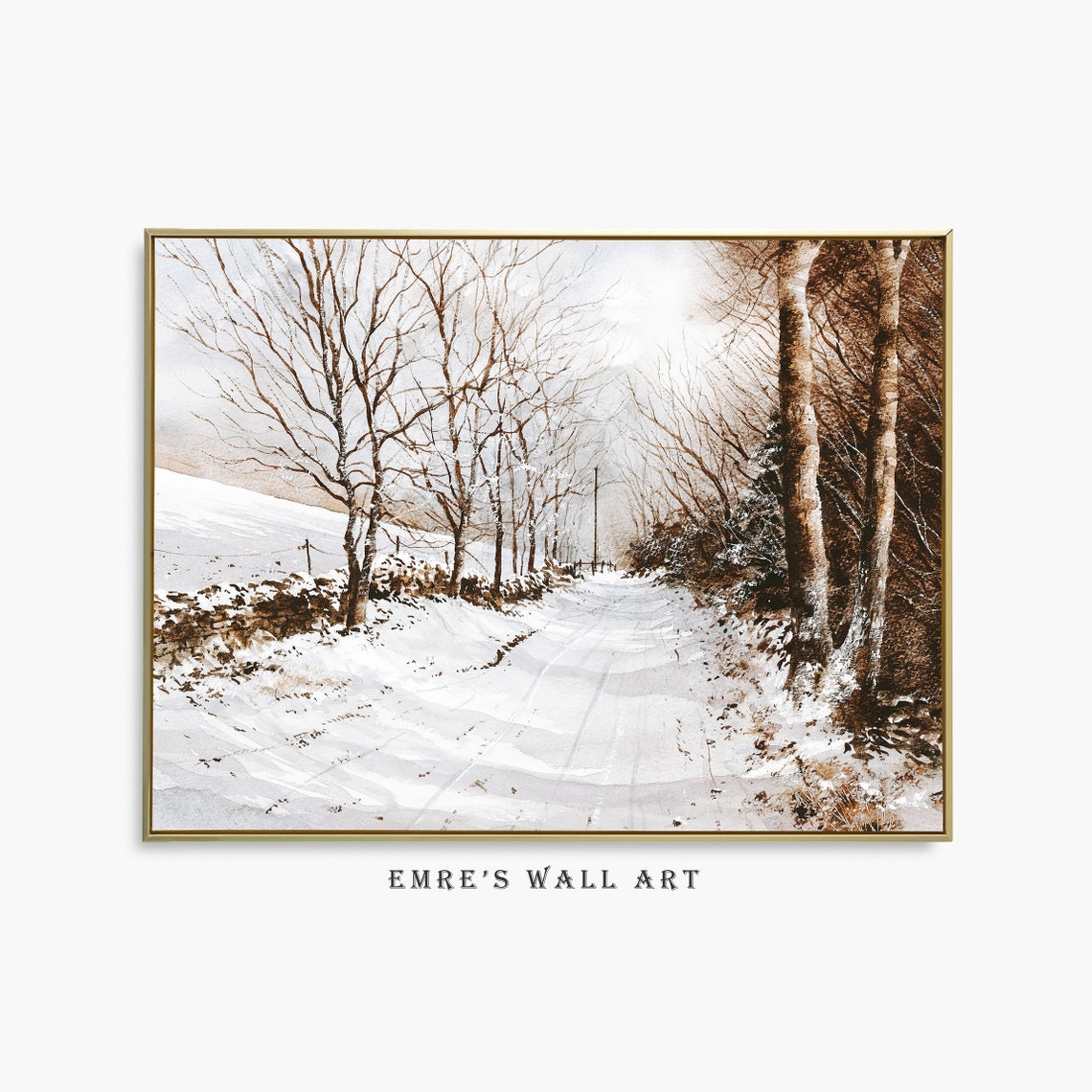 Snow Covered Country Lane Winter Trees Vintage Landscape Poster