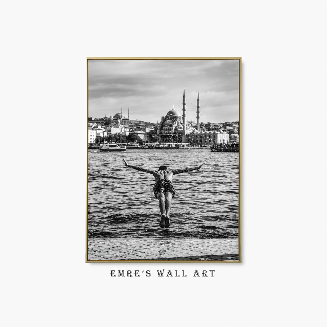 Jump Into The Sea Swimmer Photo Print, Monochrome