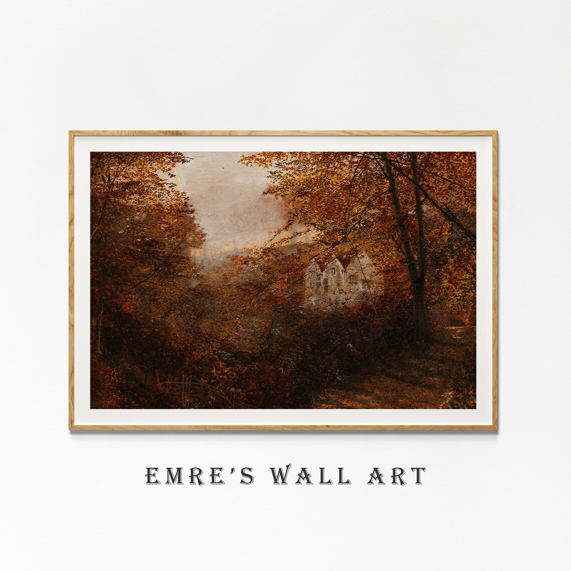 Autumn Cottage Among Russet Foliage Moody Fall Woodland Painting Poster - Image 4