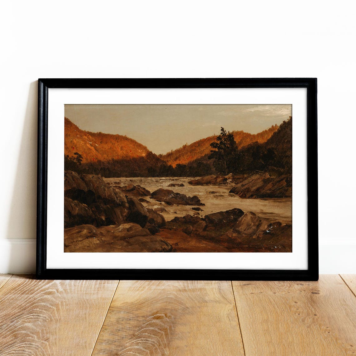 Rocky Mountain River with Golden Cliffs Vintage Painting Poster - Image 2