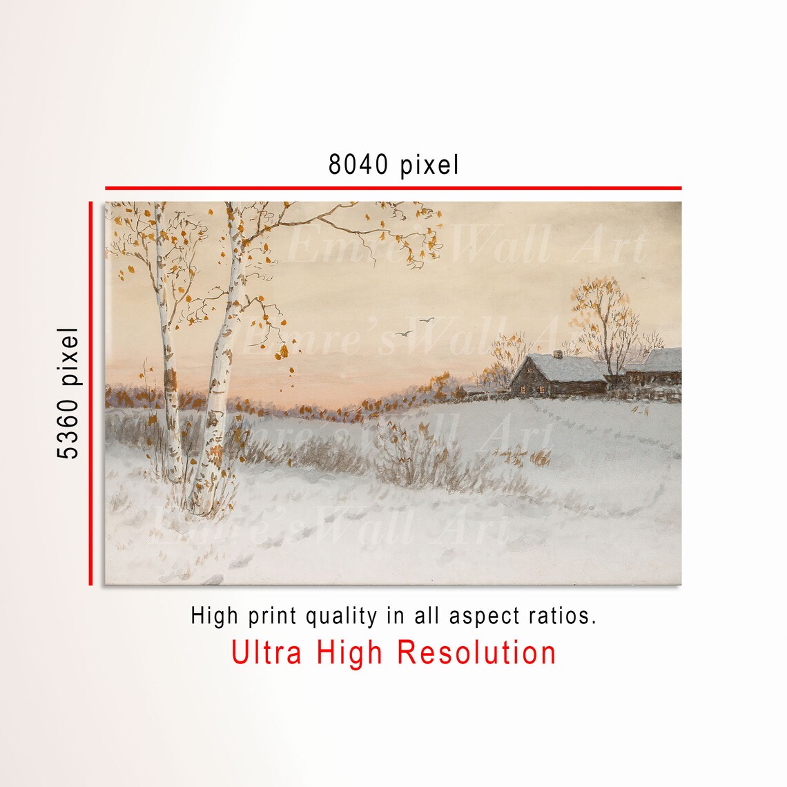 Winter Village Oil Painting, Neutral Christmas Decor - Image 3