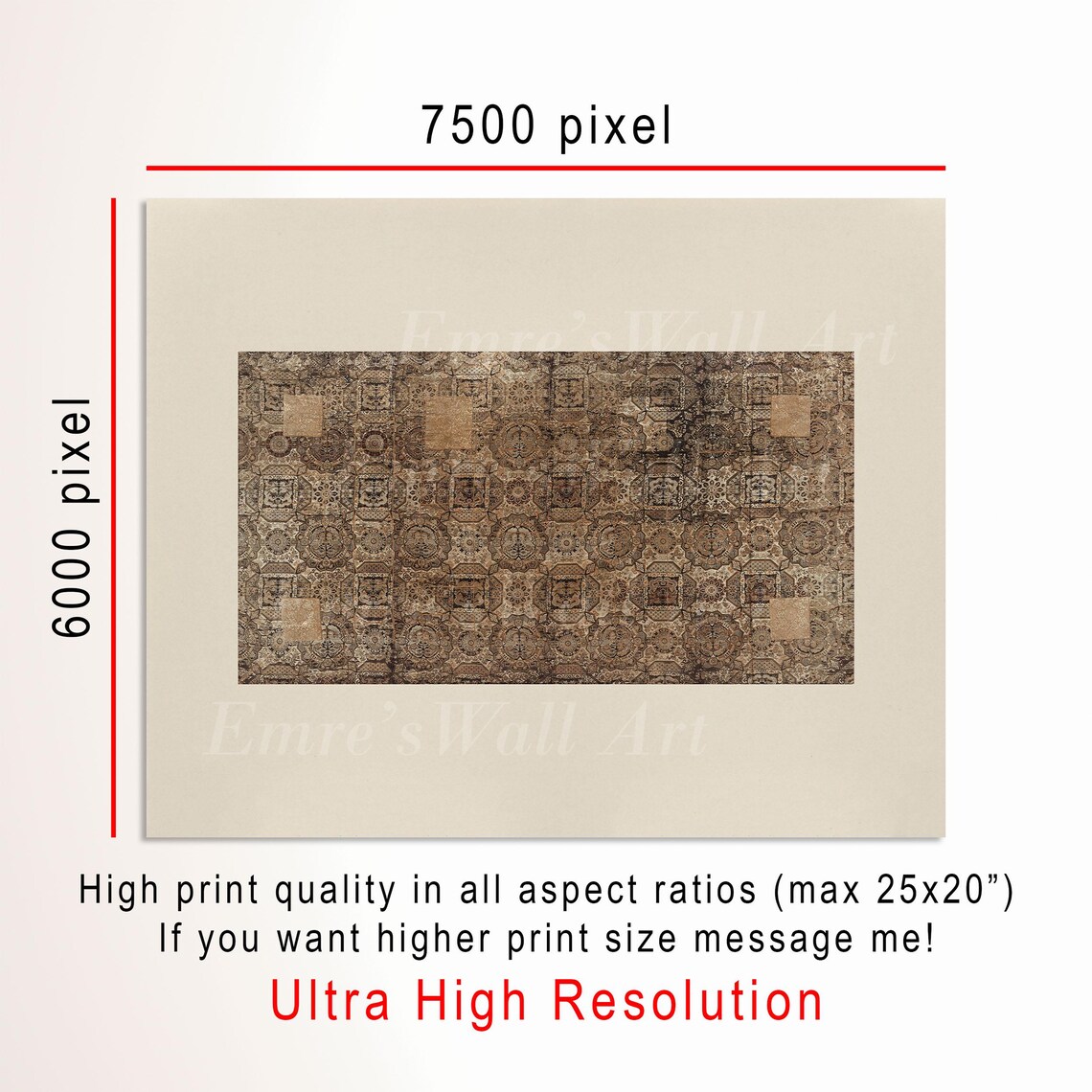 Vintage Tapestry Wall Art, Antique Brown Rug Print - Image 3