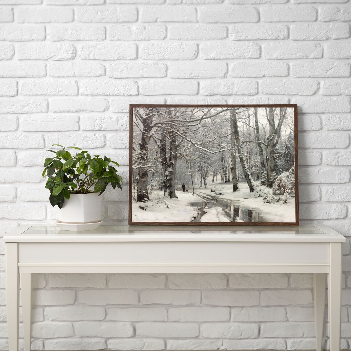 Snowy Forest Landscape, Retro Winter Art Print - Image 2