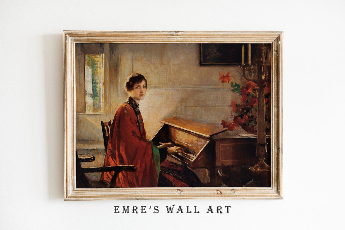 Apples In Bowl And Woman At Piano Vintage Artwork Set Poster - Image 2