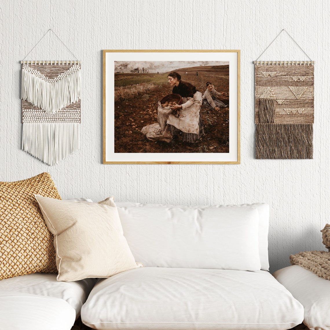 Women Gathering Potatoes at Harvest Realist Countryside Art Poster - Image 2