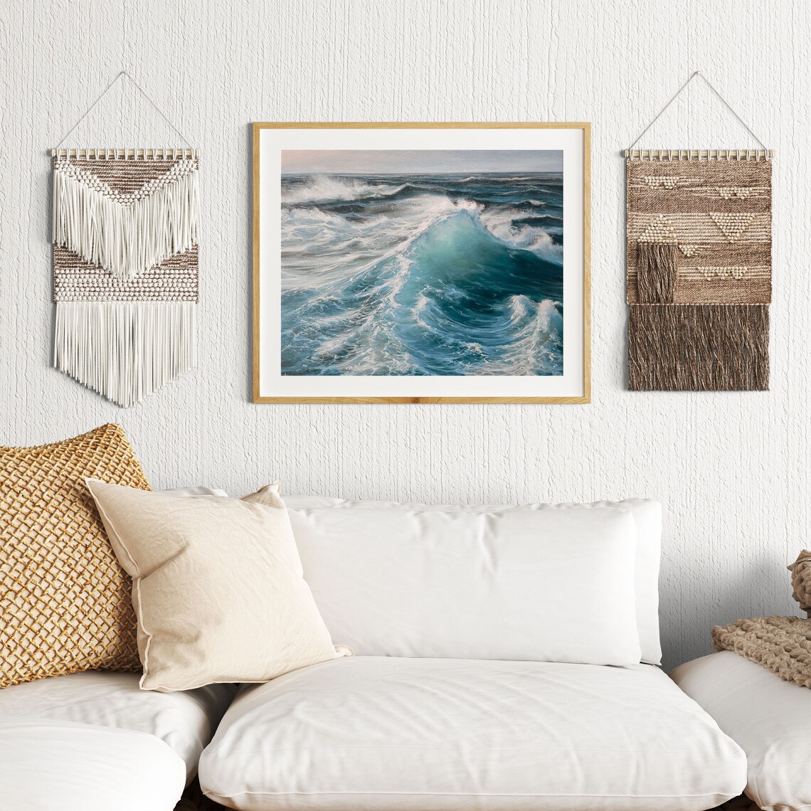 Vintage Seascape Oil Painting Coastal Wave Art Print - Image 2
