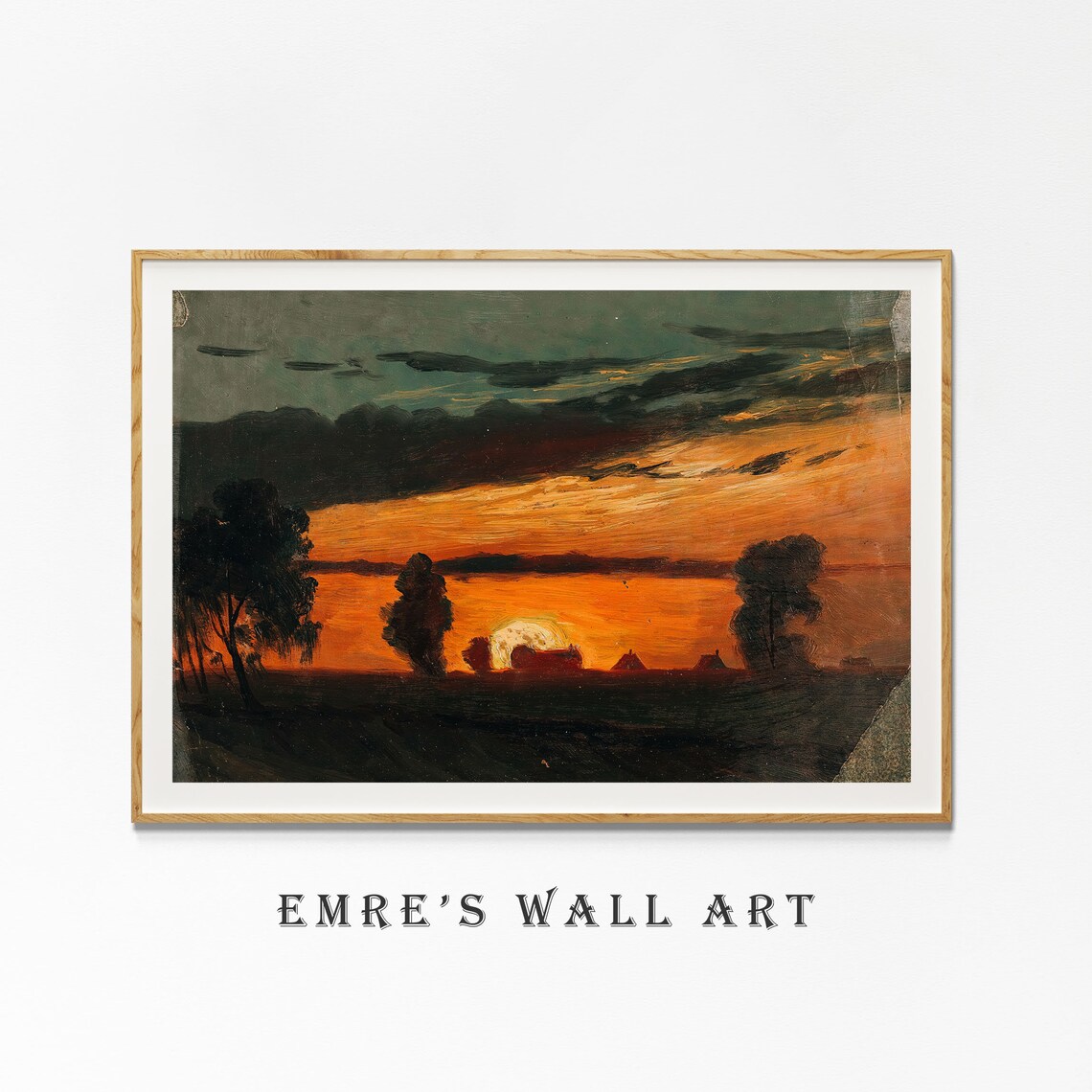 Vintage Sunset Landscape Oil Painting Art Print - Image 4