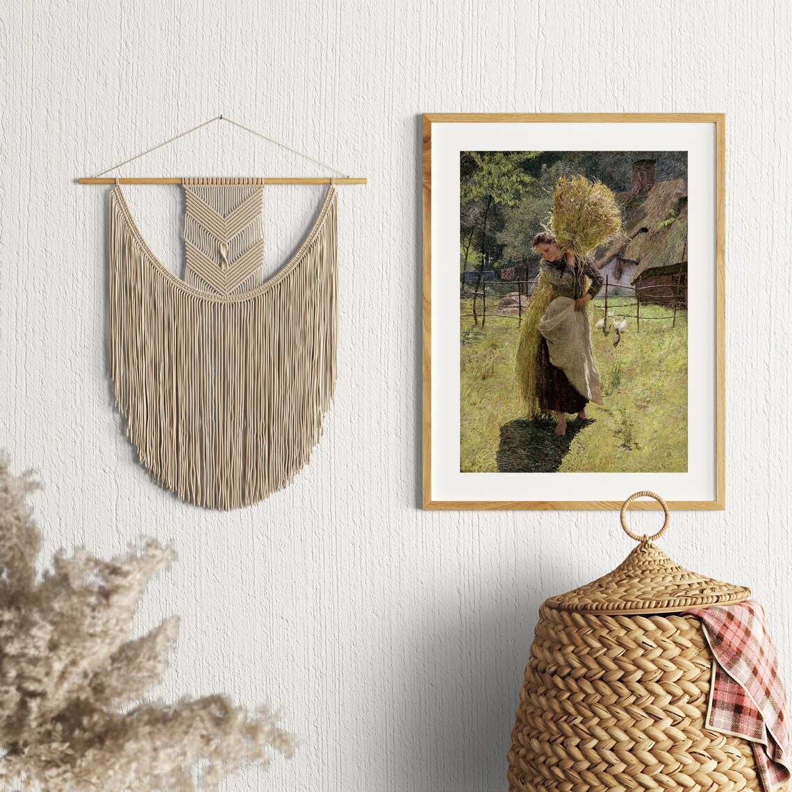 Woman Carrying Hay Sheaf Farm Scene Vintage Country Painting Poster - Image 2