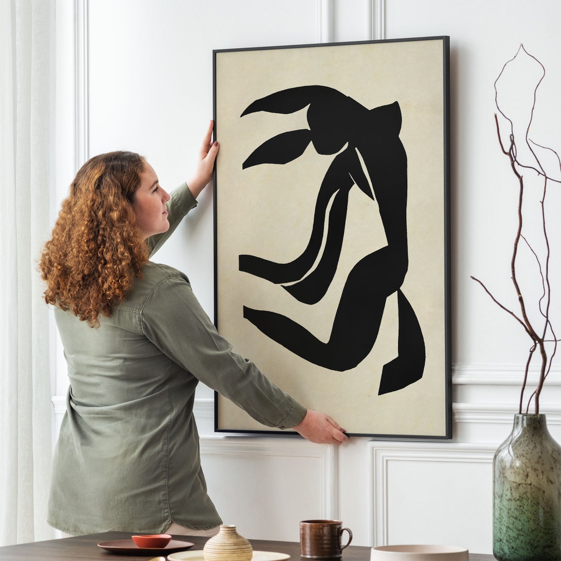 Black Abstract Figure Minimalist Modernist Sketch Style Poster - Image 2