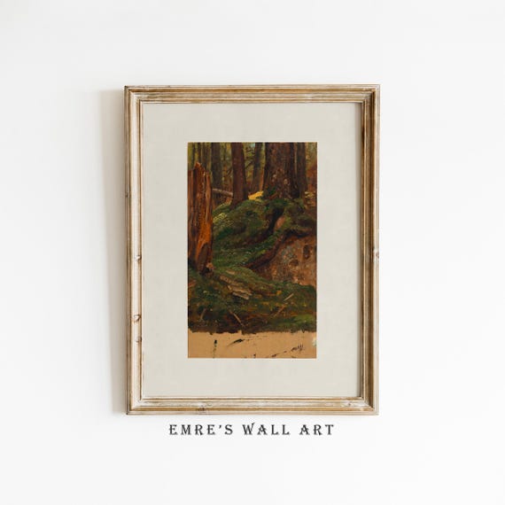 Rustic Forest Landscape Painting Woodland Wall Art Print Vintage Farmhouse Decor Cabin Painting