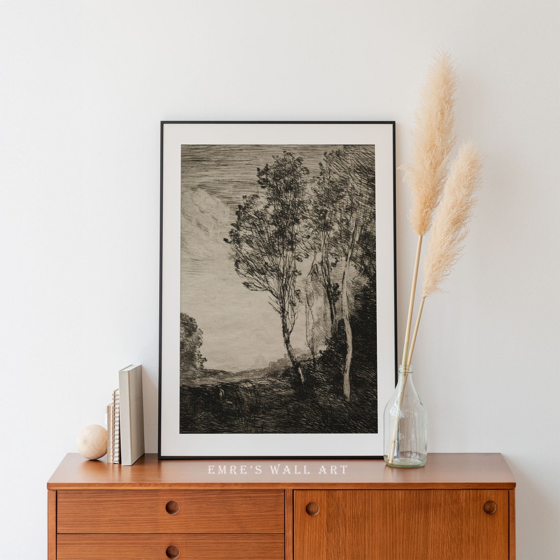Vintage Landscape Sketch Art Print Rustic Drawing Wall Decor Neutral Farmhouse Artwork - Image 4