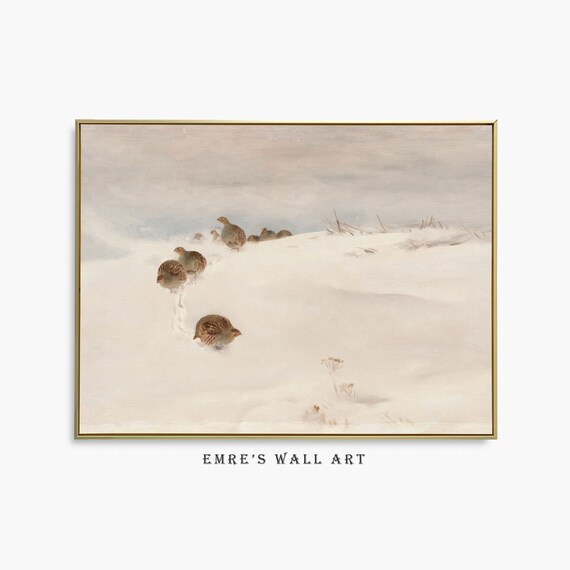 Partridges Walking In Snow Winter Birds Wildlife Painting Poster