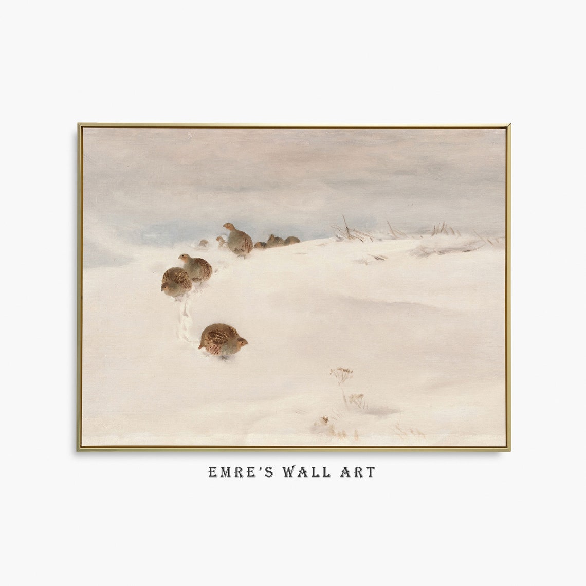 Partridges Walking In Snow Winter Birds Wildlife Painting Poster