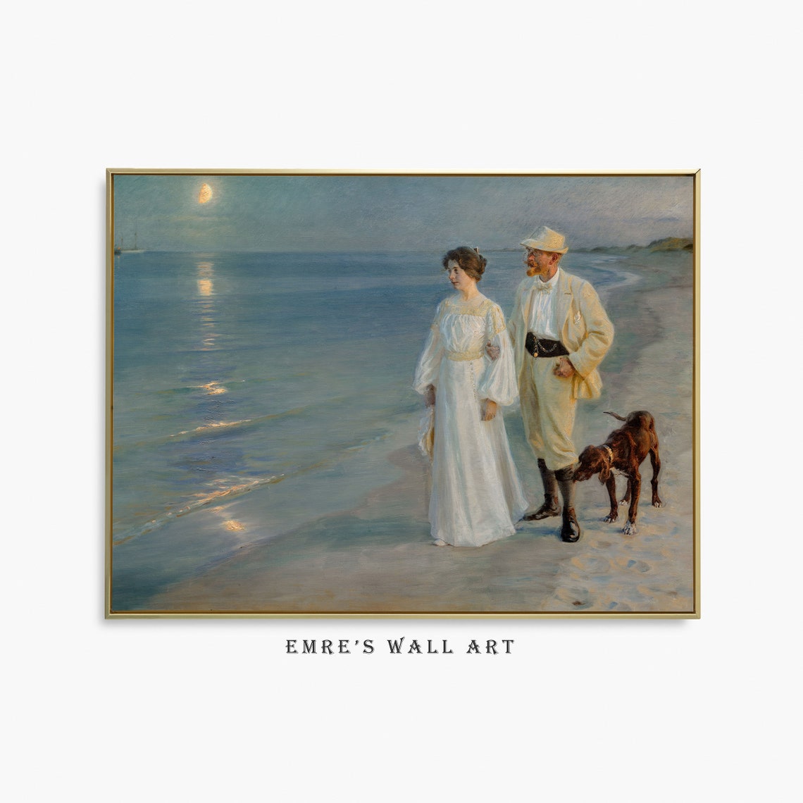 Peder Kroyer Skagen Beach Moonrise Couple Stroll Vintage Poster