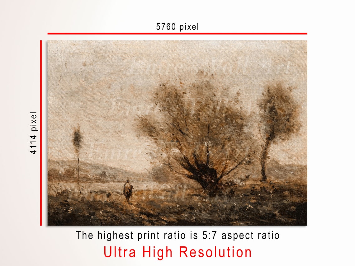 Muted Brown Countryside Rider Willow Trees Vintage Painting Poster - Image 3