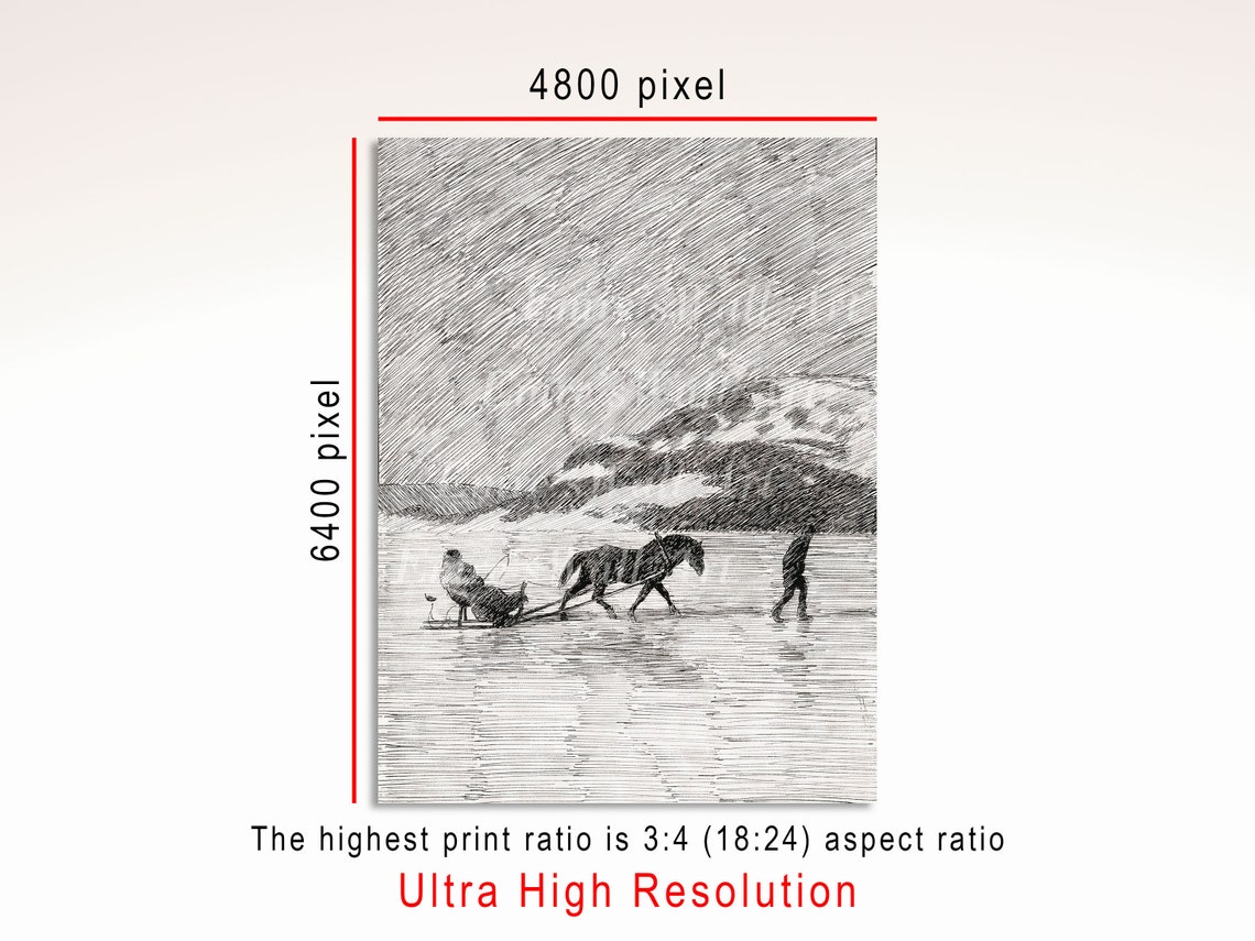 Horse Drawn Sled Crossing Winter Ice Pen Ink Sketch Fine Poster - Image 4