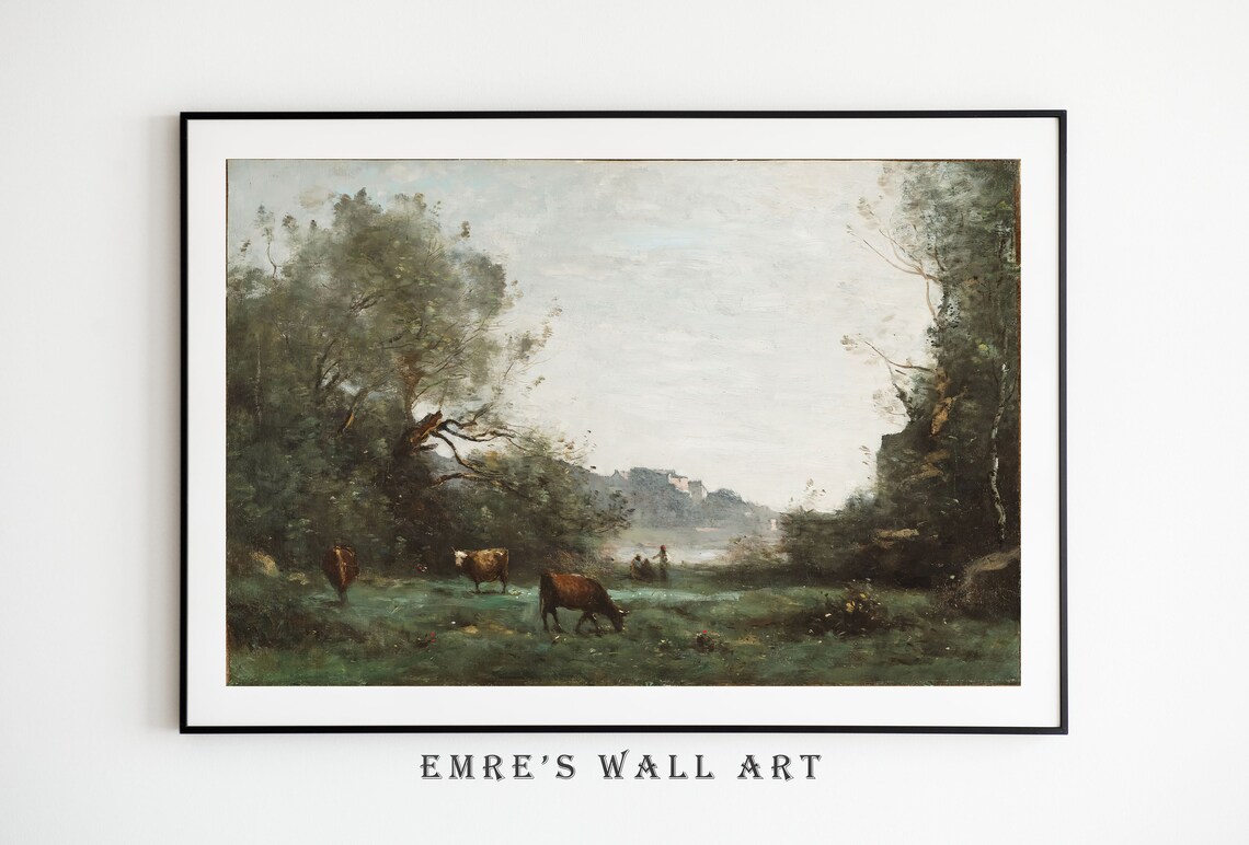 Valley Landscape Painting Vintage Farmhouse Art Print - Image 2