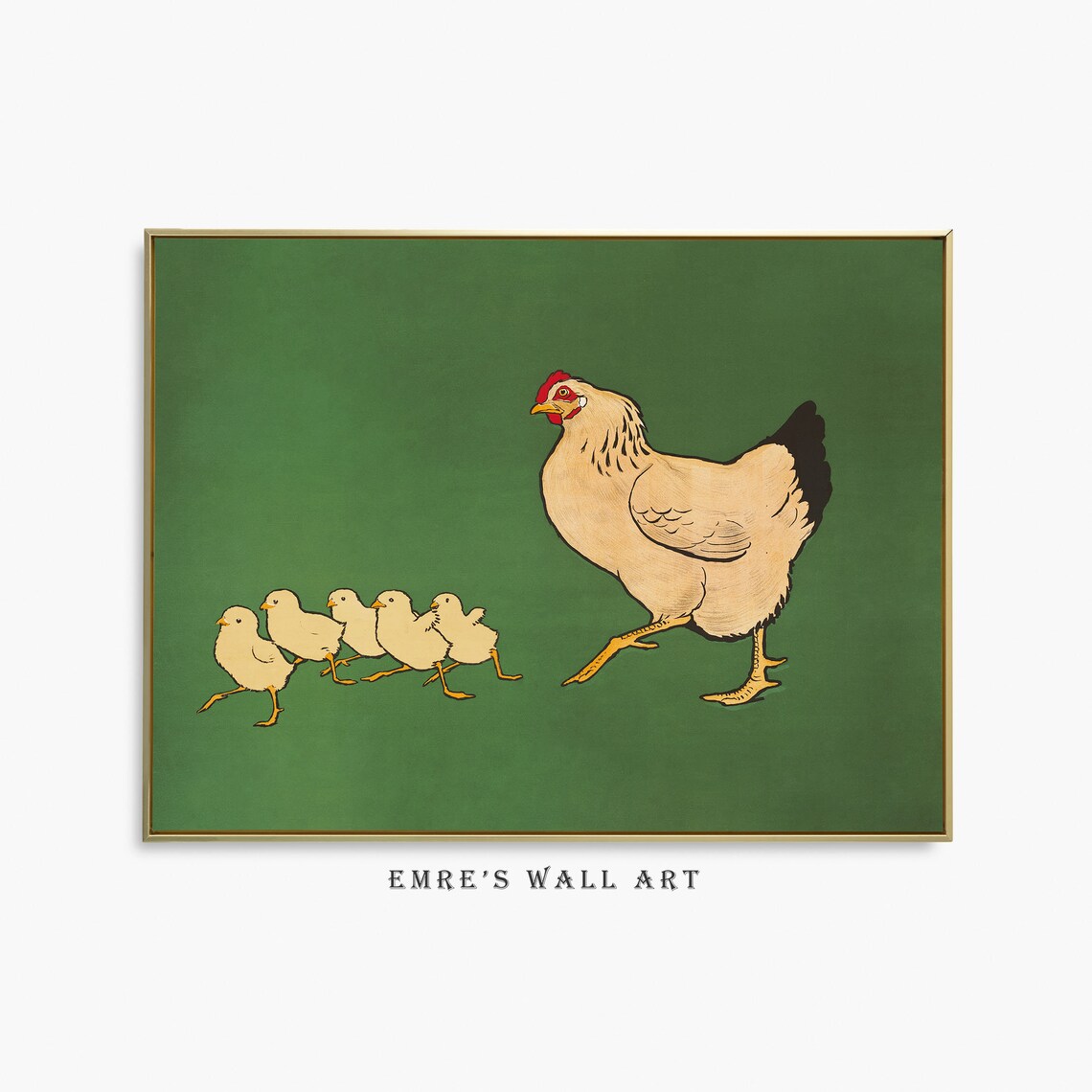 Chicken And Chicks Vintage Farm Animal Art Print