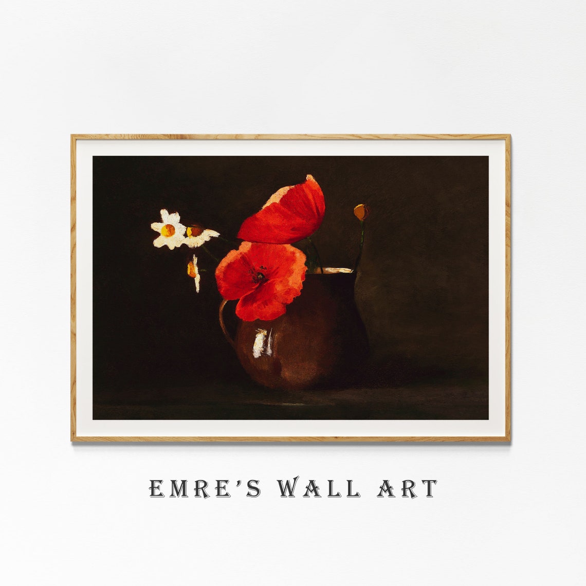 Poppy Art Print Daisy Art Print Vintage Flower Oil Painting Still Life Oil Painting Dark Floral Art Print Artwork - Image 4