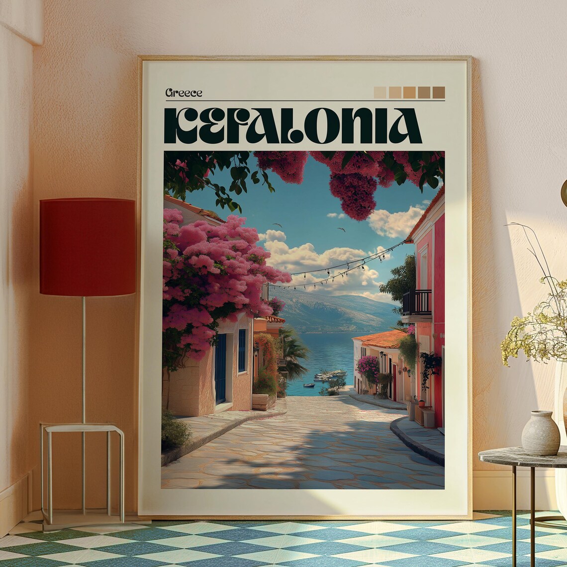 Kefalonia Greece Bougainvillea Lane Seaside Vintage Travel Poster - Image 2