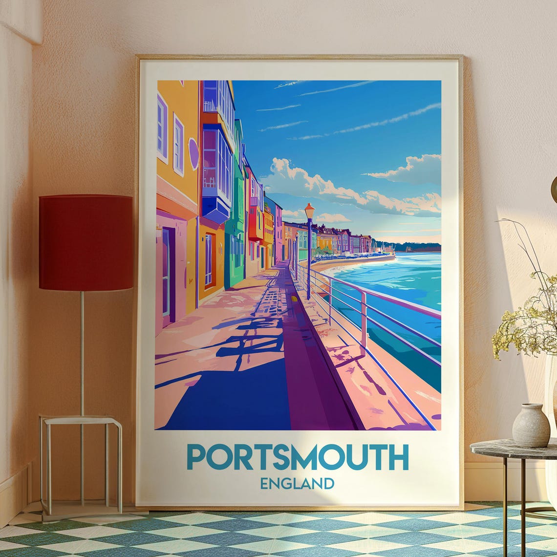 Portsmouth England Colorful Seafront Promenade Retro Travel Poster - Image 2