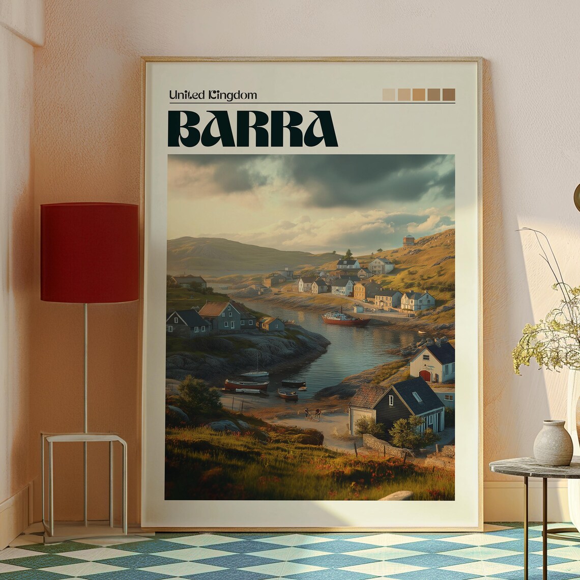 Barra Scotland Hebrides Harbor Village Sunset Scene Travel Poster - Image 2