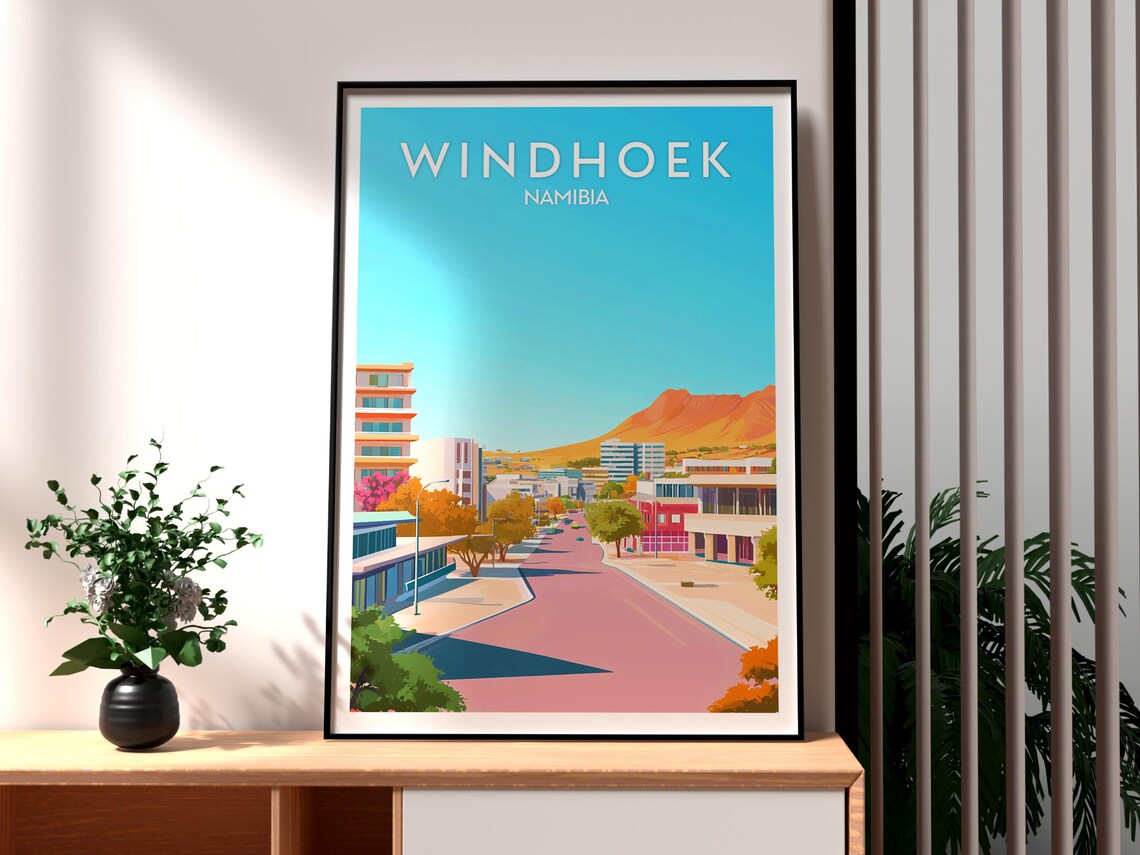 Windhoek Namibia City Avenue Ochre Mountains African Capital Poster