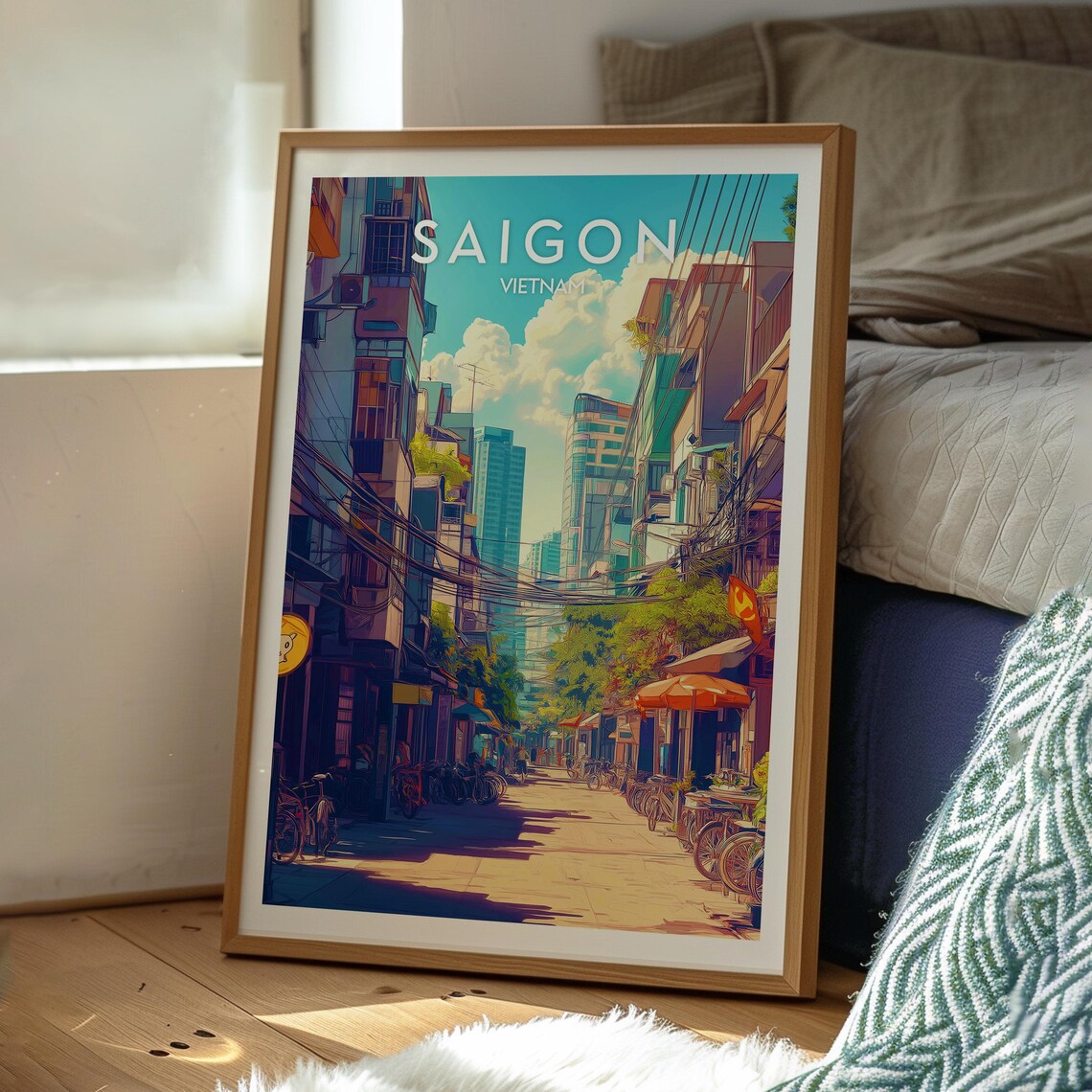 Saigon Vietnam Bustling Street Scooters City Life Travel Poster - Image 3