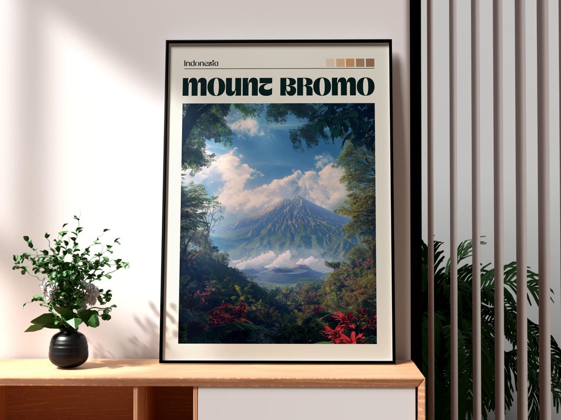 Mount Bromo Travel Print Hiking Wall Art East Java Indonesia Poster Backpacking Gift