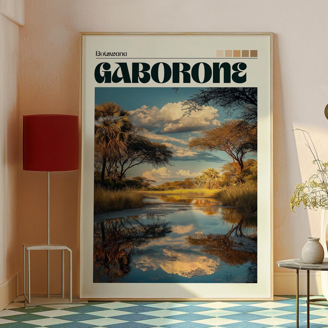 Gaborone Botswana Wetland River Palms Golden Reflection Poster - Image 2