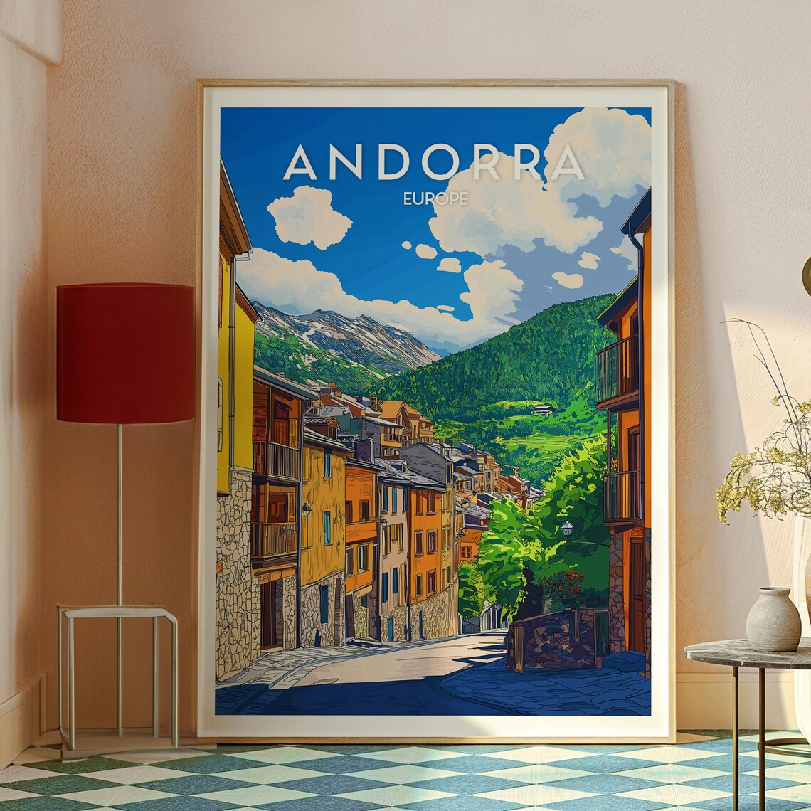 Retro Andorra Europe Pyrenees Village Street Mountain Travel Poster - Image 2