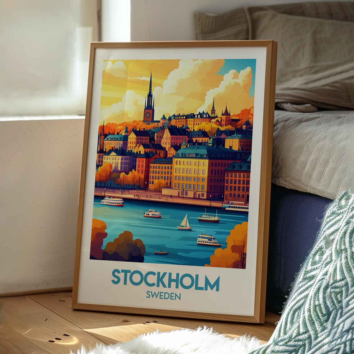 Stockholm Sweden Sunset Waterfront Old Town Harbor Travel Poster - Image 3